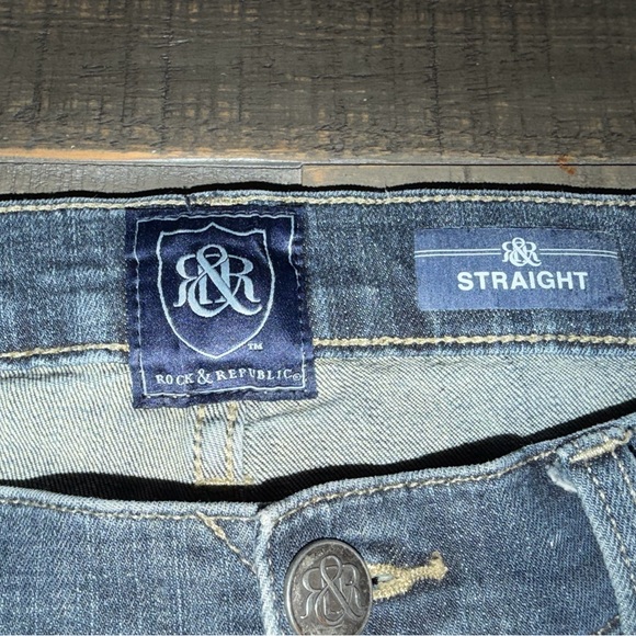 Mens Rock & Republic Dark Blue Straight Leg Jeans size 34 x 32 - Picture 5 of 6